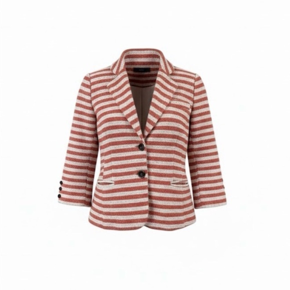 Cartonnier Anthropologie Blazer Jacket M Red Grey Striped Knit 3/4 Sleeve